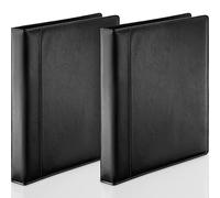 Marspark 2 Pcs Vintage Hardback 3 Ring Binder Professional Leather Binder Organizer Letter Size 8.5 x 11 Documents Round Rings Holds 200 Sheets with 2 Inner Pockets(1 Inch,Black)