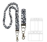 Marspark 2 Set Scrunchie Lanyards with 4 Card Holders for ID Badges and Keys Cute Stretchy Scrunchie Neck and Wrist Lanyards for Teacher Women Nurses School Office Supplies(Black,White Floral)