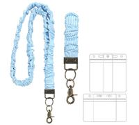 Marspark 2 Set Scrunchie Lanyards with 4 Card Holders for ID Badges and Keys Cute Stretchy Scrunchie Neck and Wrist Lanyards for Teacher Women Nurses School Office Supplies(Blue,Striped)
