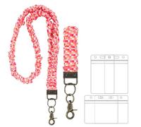 Marspark 2 Set Scrunchie Lanyards with 4 Card Holders for ID Badges and Keys Cute Stretchy Scrunchie Neck and Wrist Lanyards for Teacher Women Nurses School Office Supplies(Bright,Checked)