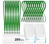 Marspark 200 Sets Clear Name Tags with Lanyard, Lanyards for ID Badges Reusable Strap with ID Holder Plastic Name Badges for Adults Business School Church Conference (Dark Green)