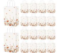 Marspark 24 Pcs Fall Floral Paper Gift Bags Wildflower Treat Bag with Handles for Thanksgiving Wedding Birthday Baby Shower Autumn Floral Candy Goodie Bag for Guests, 8.3'' x 5.9'' x 3.1''(Elegant)