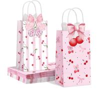 Marspark 24 Pcs Pink Cherry Bow Party Favors Bag She's the Cherry on Top Theme Supplies Summer Fruit Birthday Party Supplies Bag for Baby Shower Wedding Bridal Shower Decoration