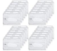 Marspark 25 Pcs 2 ID Badge Holder Heavy Duty Plastic ID Card Holder Transparent Protector Clear Badge Protector Cover Sleeve Protective Cover with Thumb Slot for Credit Card(Horizontal)