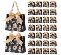 Marspark 30 Pcs Ramadan Mubarak Reusable Gift Bags with Bow, Black Gold Foil Stamping, Eid Lantern Treat Bags with Handles, Reusable Eid for Gifts Wrapping, Kareem Party Supplies, 14 * 6 * 12cm