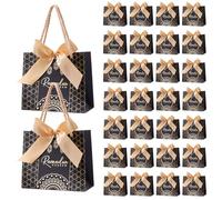 Marspark 30 Pcs Ramadan Mubarak Reusable Gift Bags with Bow, Black Gold Foil Stamping, Eid Mubarak Treat Bags with Handles, Reusable Eid Basket for Gifts Wrapping, Kareem Party Supplies, 14*6*12cm