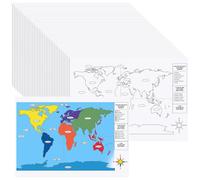 Marspark 36 Pack Color Your Own World Map Poster 22 x 16 Inch World Maps Coloring Poster Large Blank Coloring Posters Wall Chart Map of Earth for Students Kids Classroom Educational Activities