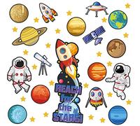 Marspark 42 Pcs Space Classroom Decor 32 x 12 Outer Space Bulletin Board Decoration Back to School Astronaut Planets Cutouts Solar System Galaxy Rocket Reach for The Stars Decor for Chalkboard Wall