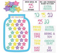 Marspark 48 Pcs Magnetic Reward Jar Set Classroom Incentive System with Star Jar Frame Goal Target Cards Reward Activity Tags Number Tokens Magnets for School Classroom Behavior Management
