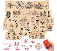 Marspark 48 Pcs Map Making Stamp Kit Compass Mountains Vintage Rubber Stamp Kit Compass Outdoor Scenery Stamps for RPG Adventures Storytelling Creative Projects DIY Crafts Scrap Booking Supplies