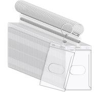 Marspark 50 Pack Keychain Card Holder Plastic Heavy Duty Badge Holder Vertical Clear ID Card Holder with Keyring, Rigid Fuel Card Protector with Thumb Slot Secure Credit Card Protector Case