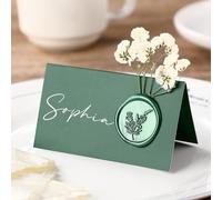 Marspark 50 Pack Wax Seal Place Card with Baby's Breath Dried Pressed Flowers Table Setting 300 GSM Printable Place Cards for Wedding Name Card Dinner Parties Decorations