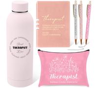 Marspark 6 Pcs Therapy Appreciation Gifts for Women, with Stainless Steel Water Bottle, Printed Bag, and Pen A5 Notebook Makeup Bag Set for Appreciation Gift Mental Healthy Psychology(Pink)