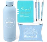 Marspark 6 Pcs Therapy Appreciation Gifts for Women, with Stainless Steel Water Bottle, Printed Bag, and Pen A5 Notebook Makeup Bag Set for Appreciation Gift Mental Healthy Psychology(Blue)
