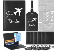 Marspark 6 Sets Personalized Passport Holder Cover and Luggage Tag with Name Sticker for Birthday Trip Bridesmaid Proposal Gift Family Christmas Gift Traveler Must Have Wedding Party Favor
