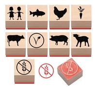 Marspark 9 Pcs Menu Rubber Stamp Set Small Mini Food Choice Carrot Chicken Cow Fish Beef Pig Lamb Gluten Free Stamp for Scrapbooking Card Making Planner
