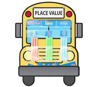 Marspark School Bus Shape Place Value Pocket Chart & Counting Caddie Pocket Chart for Classroom, Back to School Math Teaching Tool with Magnetic Back for Whiteboard Preschool, 200 Straws Included