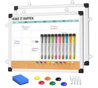 Marsrock Monthly Calendar Whiteboard and Cork Board Combo for Wall, 17"x13" Reversible Hanging Dry Erase Board, Double Sided White Board with Aluminum Frame for Planning, Office, Kitchen, School, Home