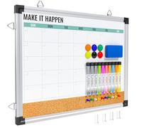 Marsrock Monthly Calendar Whiteboard and Cork Board Combo for Wall, 43x33cm Reversible Hanging Dry Erase Board, Double Sided White Board with Aluminum Frame for Planning, Office, Kitchen, School, Home