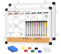 Marsrock Monthly Dry Erase Board and Cork Board Combo for Wall, 17"x13" Reversible Hanging Dry Erase Board, Double Sided White Board with Aluminum Frame for Planning, Office, Kitchen, School, Home