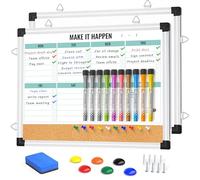 Marsrock Weekly Calendar Whiteboard and Cork Board Combo for Wall, 17"x13" Reversible Hanging Dry Erase Board, Double Sided White Board with Aluminum Frame for Planning, Office, Kitchen, School, Home