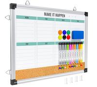 Marsrock Weekly Calendar Whiteboard and Cork Board Combo for Wall, 43x33 Reversible Hanging Dry Erase Board, Double Sided White Board with Aluminum Frame for Planning, Office, Kitchen, School, Home
