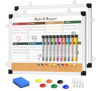 Marsrock Weekly Dry Erase Board and Cork Board Combo for Wall, 17"x13" Reversible Hanging Dry Erase Board, Double Sided White Board with Aluminum Frame for Planning, Office, Kitchen, School, Home