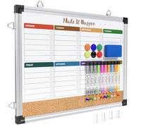 Marsrock Weekly Dry Erase Board and Cork Board Combo for Wall, 43x33cm Reversible Hanging Dry Erase Board, Double Sided White Board with Aluminum Frame for Planning, Office, Kitchen, School, Home