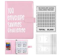Marstey 100 Envelopes Money Saving Challenge Binder, Envelope Challenge Binder 100 Day to Save 5050, 100 Day Cash Envelope Challenge Binder Money Saving with 25 Cash Envelope for School Home Office