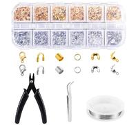 Marstey 1200pcs Crimp Beads Set, Included Lobster Clasps, Crimp Tubes, Jump Rings, Crimp Bead Covers, Beading Wire and Bead Crimping Pliers, Jewelry Making Tool Kit with Case