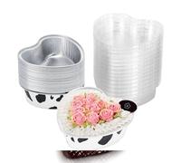 Marstey 25 Packs Heart Shaped Cake Pans with Lids, 3.5oz/100ml Aluminum Foil Heart Cupcake Cup, Disposable Nonstick Valentines Dessert Flan Baking Cupcake Pan for Valentine's Day Weddings Birthday