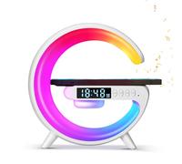 Marstey LED Table Lamp with Wireless Charger, 10 RGB Color Changing Ambient Light, Dimmable Night Light with Music Sync, Smart Lamp and Bluetooth Speaker for Living Room Bedroom