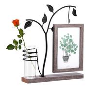 Marstey Picture Frame, Wooden Double Glass Photo Frame with Vase and Metal Tree, 4x6 Inch Rustic Wooden Picture Frame Double Sides Display Photo Frame Gifts for Her Home Office Decor, Birthday Gifts