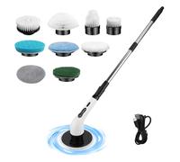 Marstey Spin Scrubber with 9 Replaceable Brush Heads, 2024 Upgrade Cordless Shower Scrubber, Electric Cleaning Brush With Adjustable Extension Handle for Kitchen Car Tile Wall Floor Shower