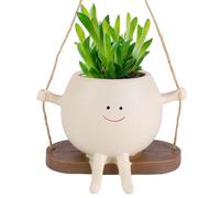 Marstey Swing Face Planter Pot, Resin Cute Succulent Plant Pot, Hanging Plant Pots Creative Succulents Plants Pot Basket for Home Office Balcony Garden (A)