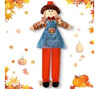 Marsui 1 Pcs 59" Large Outdoor Scarecrow Fall Harvest Thanksgiving Halloween Decoration, Life Size Standing or Sitting Scarecrow Outside Decor for Autumn Garden Yard Porch (Girl)