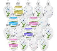Marsui 18 Pcs Glass Easter Egg Hanging Ornaments, Hand Painted Pastel Transparent Eggs for Tree, Spring Decorations with String, 1.2 x 2''