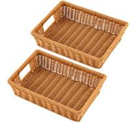 Marsui 2 Pcs Wicker Serving Baskets for 9x13 Inch Foil Pan, Artificial Rattan, Decorative Serving Tray for Hot Dishes, Casseroles, Foil Pan, Home, Restaurant, Buffet, Catering, Rectangle Bread Tray