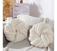 Marsui 2 Pieces Knot Ball Pillows 14 x 14 Inch Decorative Pillow for Couch Bedroom Plush Throw Knot Pillow Soft Handmade Chair Cushion for Living Room Car Decorations(Beige)