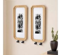 Marsui 2 Set Solid Oak Photobooth Strip Frame with Key Hooks, Wood Color Wall-mounted Photo Frame Fits 2'' x 6'' Photo Strips, for Home Wall Wedding Graduation Decor
