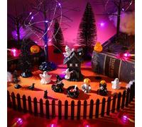 Marsui 23 Pcs Halloween Village Accessories Halloween Miniatures Figurines Houses Ornaments Pumpkins Bare Branches Witch Cats Crows for Halloween Party Decor
