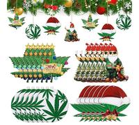 Marsui 24 Pcs Christmas Tree Ornaments Cannabis Leaves Wooden Santa Claus and Hat Decorations Souvenir Marijuana Leaf Xmas Gift Funny Hanging Ornaments for Holiday Christmas Tree Farmhouse Craft Decor