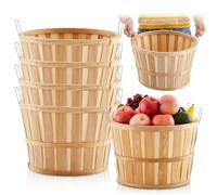 Marsui 4 Pcs Jumbo Half Bushel Baskets 14 x 9.5 inch Large Round Wooden Apple Basket with Handles Handcrafted Produce for Farmers Market Fall Harvest Fruit Personal or Commercial Use