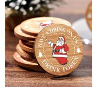 Marsui 50 Pcs Christmas Drinks Tokens Santa Claus Wooden Tokens for Events Rustic Wood Drinks Tokens for Christmas Wedding Favours Beverage Birthday Parties Bar Table Decoration Supplies