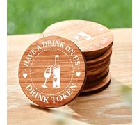 Marsui 50 Pcs Drinks Tokens Wooden Tokens for Events Rustic Wood Drinks Tokens Hearts Vintage Drink Tokens for Wedding Favours Beverage Birthday Parties Bar Table Decoration Supplies