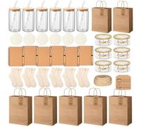 Marsui 6 Sets Kraft Baby Shower Game Prizes for Winners 16 oz Glasses Cups Kraft Notebooks with Pens White Fuzzy Socks Cotton Rope Coasters and Bracelets Gift Bags and Tags for Wedding Bridal Favor