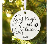 Marsui Christmas Bauble Bump's First Ceramic Ornaments 2024 Christmas Tree Decoration Hanging Plaque Gifts for Pregnancy Mummy and Daddy Toddler New Baby(2.76 x 2.76 Inches,Round Style)