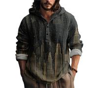 MARSVOVO Novelty Hippie Light Weight Hoodie for Men Long Sleeve Hooded Shirt Casual Quarter Button Tops for Spring Fall, A Cyberpunk City, 3XL