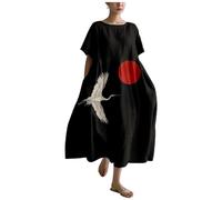 MARSVOVO Plus Size Dress for Women Summer 2024 Loose Fit Bohemia Floral Print Japanese Art Lounge Hide Belly Sundress, Yhcolor-3, XXL