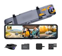 Martalk 3 Channel Mirror Dash Cam with Front 4K, in-Cabin & Rear 1080P Cameras, Enhanced Night Vision, G-Sensor & Parking Monitor, 64GB Card Included, Triple Rear View Mirror Camera for Cars & Trucks